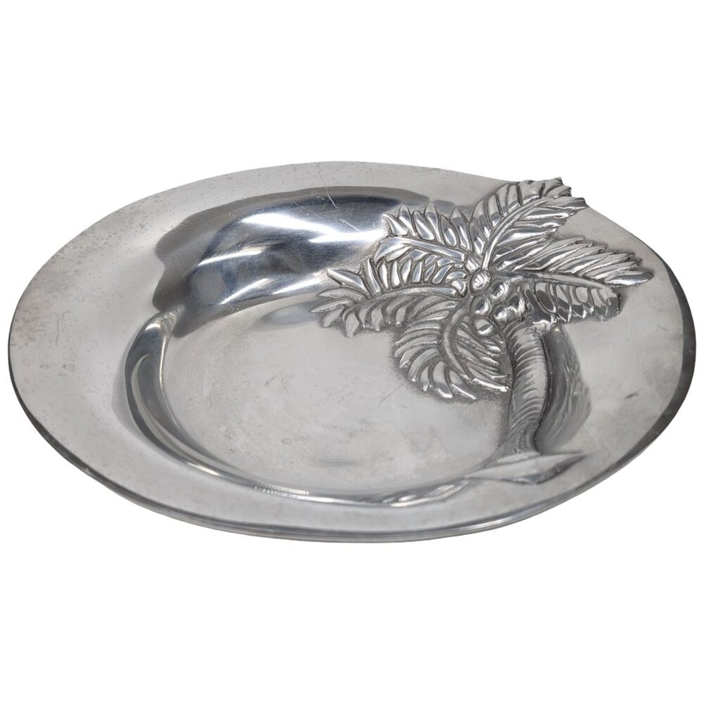 Berbank Co Aluminum Palm Serving Bowl Silver Tone Decorative 11"